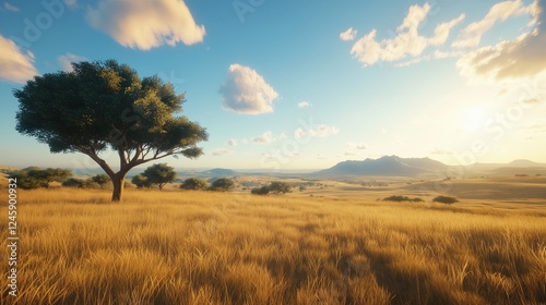 Golden grassland sunset serene landscape nature photography africa