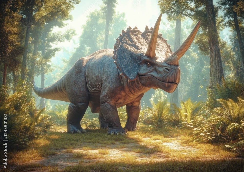 Fototapeta premium Triceratops in Vibrant Prehistoric Forest