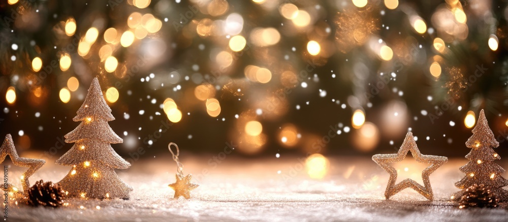 Bokeh effect of silver and white sparkling lights creating a festive winter background with stars and decorative elements for holiday themes Bokeh effect of silver and white sparkling lights creating a festive winter background with stars and decorative elements for holiday themes