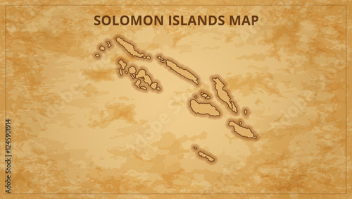 A Vintage Map Depicting the Borders of the Solomon Islands. Solomon Islands map with federal states in A vintage map based background, Political Solomon Islands Map