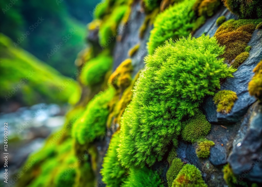 Lush Green Moss Texture on Rock Surface - Slow Motion Close-up Stock Photo Lush Green Moss Texture on Rock Surface - Slow Motion Close-up Stock Photo