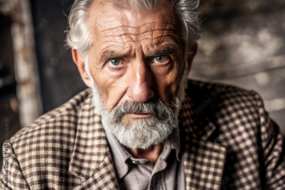 Studio portrait of a stylish, elegant elderly man, 70 years old, in a checkered jacket in brown tones. The concept of the elderly. Studio portrait of a stylish, elegant elderly man, 70 years old, in a checkered jacket in brown tones. The concept of the elderly.