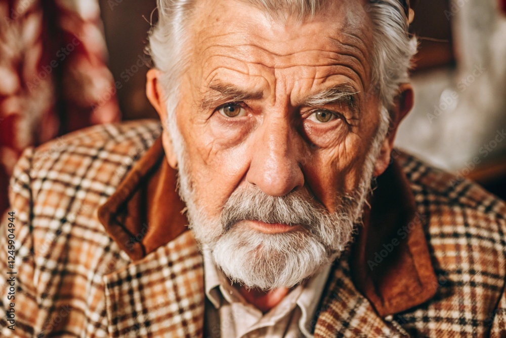 Studio portrait of a stylish, elegant elderly man, 70 years old, in a checkered jacket in brown tones. The concept of the elderly. Studio portrait of a stylish, elegant elderly man, 70 years old, in a checkered jacket in brown tones. The concept of the elderly.