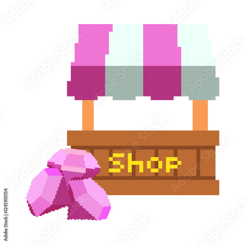 Pixel Art Shop Stand - Isolated Vector Marketplace Icon