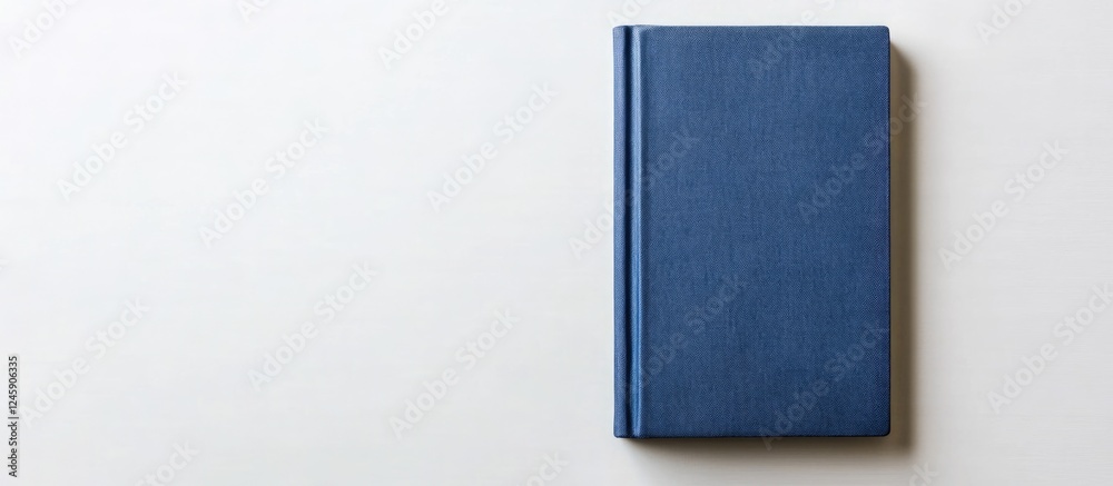 Fototapeta premium Blue hardcover book placed on a clean white background viewed from above showcasing a minimalist and elegant design for various uses