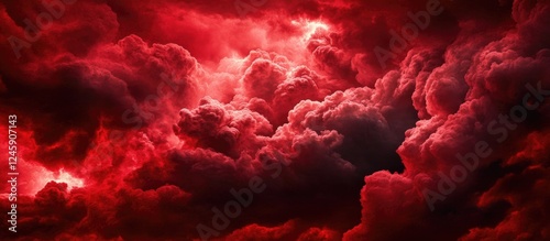 Dramatic black storm clouds illuminated by a striking red sky creating an intense and surreal atmospheric scene