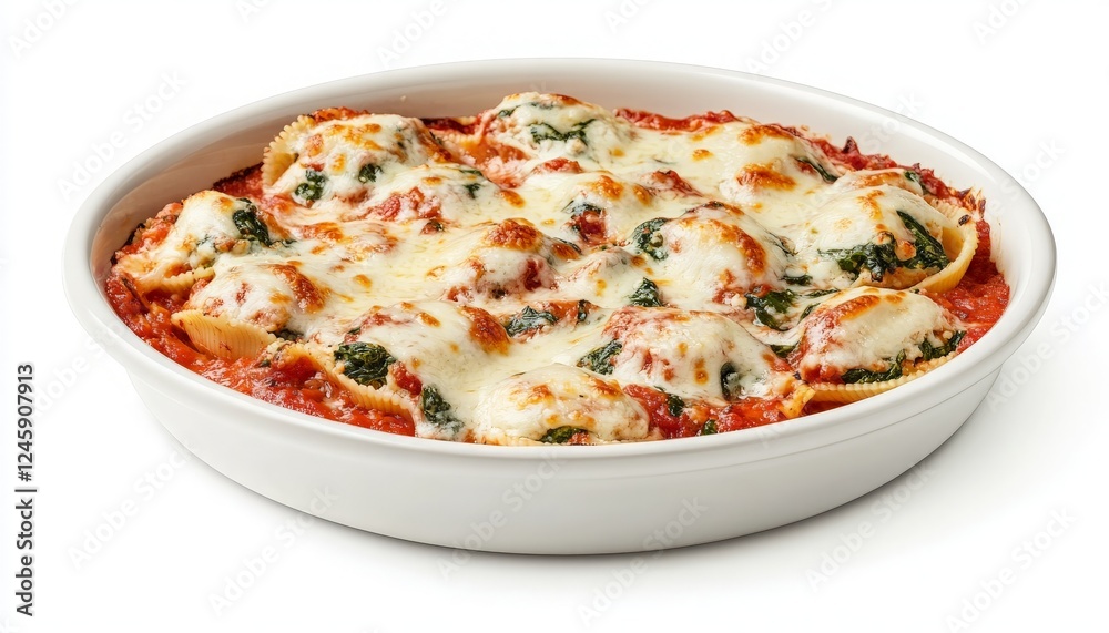 Delicious Cheesy Stuffed Pasta in Rich Tomato Sauce Served on a White Dish, Perfect for Gourmet Cooking and Food Photography. Delicious Cheesy Stuffed Pasta in Rich Tomato Sauce Served on a White Dish, Perfect for Gourmet Cooking and Food Photography.