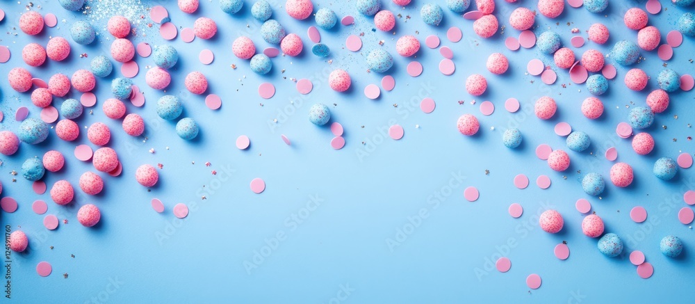 Colorful blue and pink festive celebration with confetti on a blue background creating ample copyspace for text and messages. Colorful blue and pink festive celebration with confetti on a blue background creating ample copyspace for text and messages.