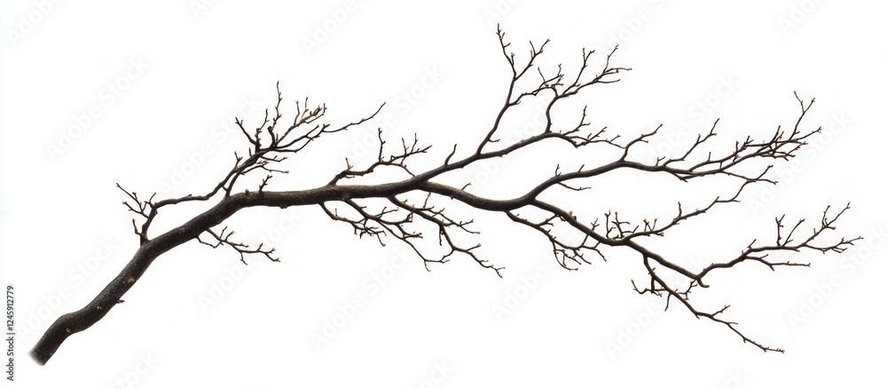Obraz premium Silhouette of a bare branch on a clean white background suitable for minimalist design or nature themes.