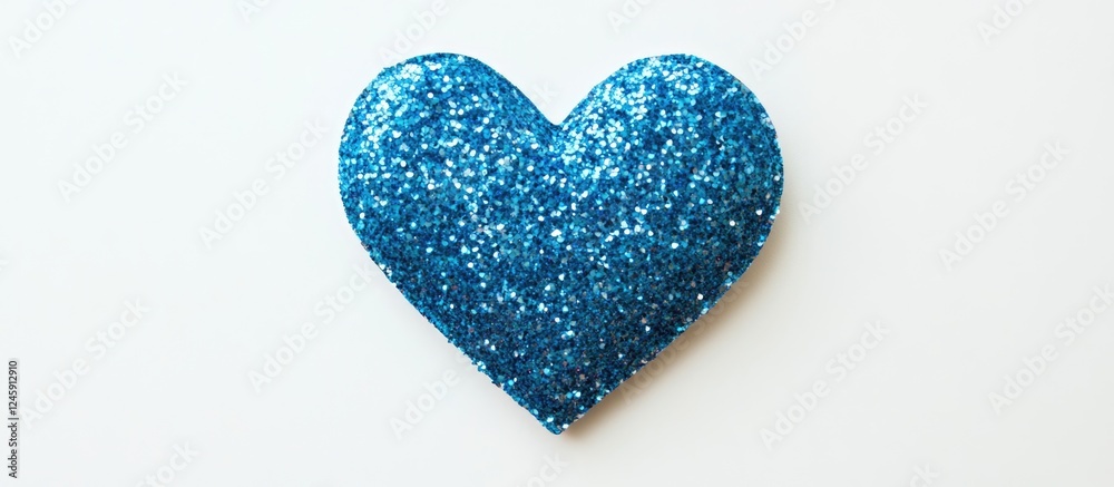 Fototapeta premium Blue glitter heart shape paper cutout on a white background perfect for crafts, decorations, and artistic projects or Valentine's Day themes.