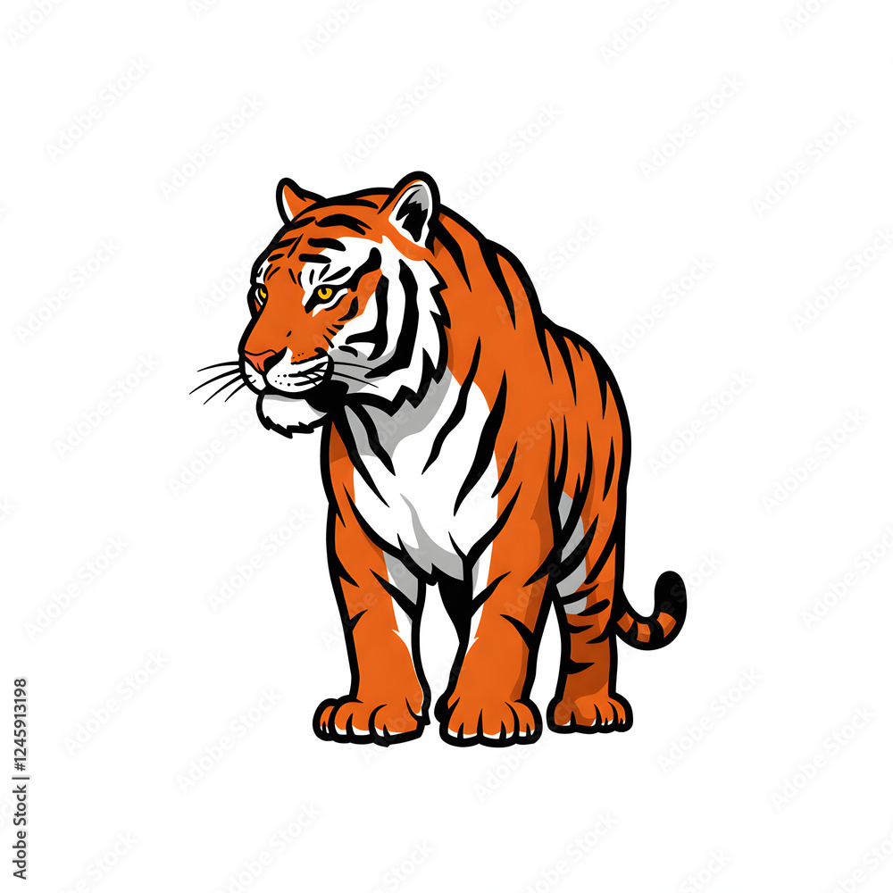 Obraz premium Vibrant Orange Tiger Illustration with White and Black Stripes
