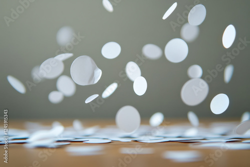 A hole punch creating paper circles that bounce away like tiny marbles