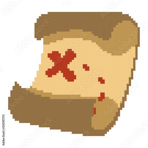 Pixel Art Treasure Map - Isolated Vector Adventure Icon