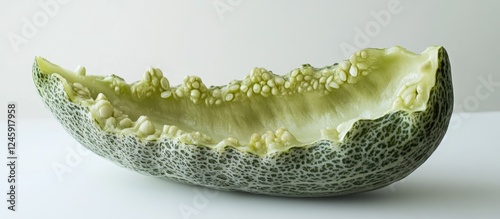 Bitter gourd slice on white background showcasing detailed texture and seeds for culinary or health-related concepts. photo