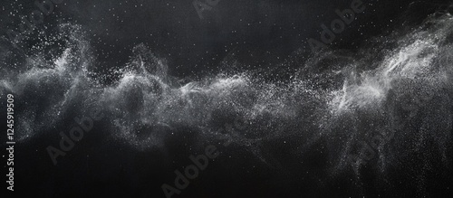 Abstract dark background with dynamic white splashes resembling chalk dust creating a dramatic chalkboard effect for artistic projects.