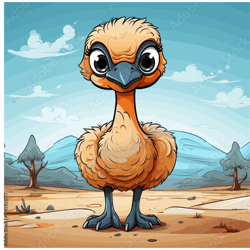 Ostrich. Ostrich hand-drawn comic illustration. Cute vector doodle style cartoon illustration