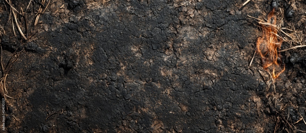 Burned Soil Surface in Spring with Room for Text Overlay and Natural Texture Details Burned Soil Surface in Spring with Room for Text Overlay and Natural Texture Details