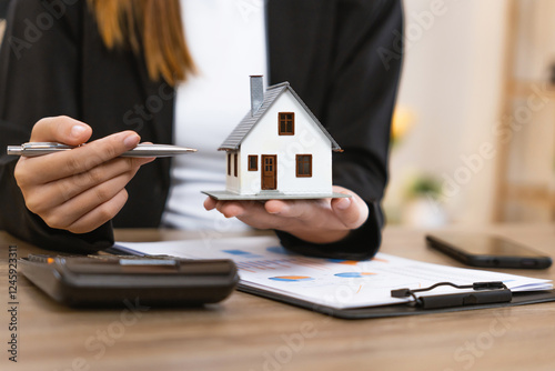 home loan calculation, house with money, finance and valuation.