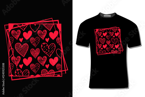 Valentine's Day T-Shirt Design Illustration With Heart Shape For Print, Poster, Card, Mug, Bag, And Invitation.
