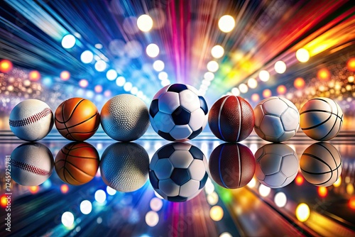 Artistic double exposure: nine sports balls arranged in three rows, a captivating photographic fusion. photo