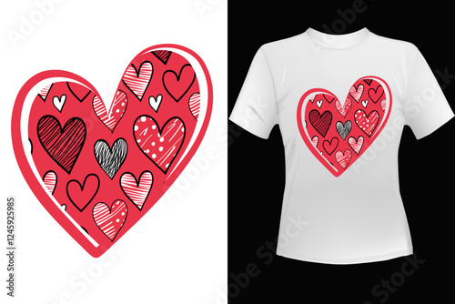 Valentine's Day T-Shirt Design Illustration With Heart Shape For Print, Poster, Card, Mug, Bag, And Invitation.