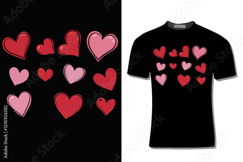 Valentine's Day T-Shirt Design Illustration With Heart Shape For Print, Poster, Card, Mug, Bag, And Invitation.