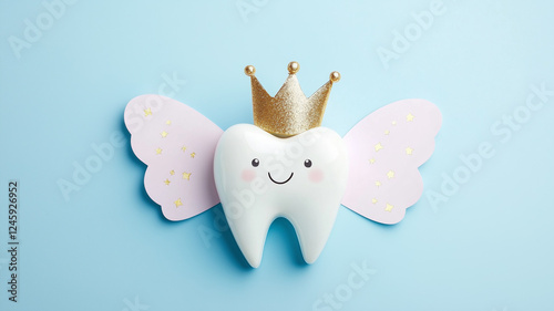 Minimalist and playful Tooth Fairy character perfect for children's dental themes.