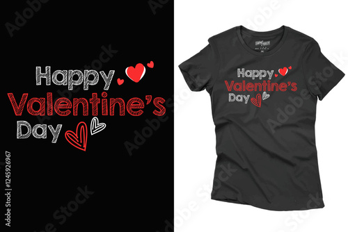 Valentine's Day T-Shirt Design Illustration With Heart Shape For Print, Poster, Card, Mug, Bag, And Invitation.