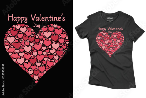 Valentine's Day T-Shirt Design Illustration With Heart Shape For Print, Poster, Card, Mug, Bag, And Invitation.