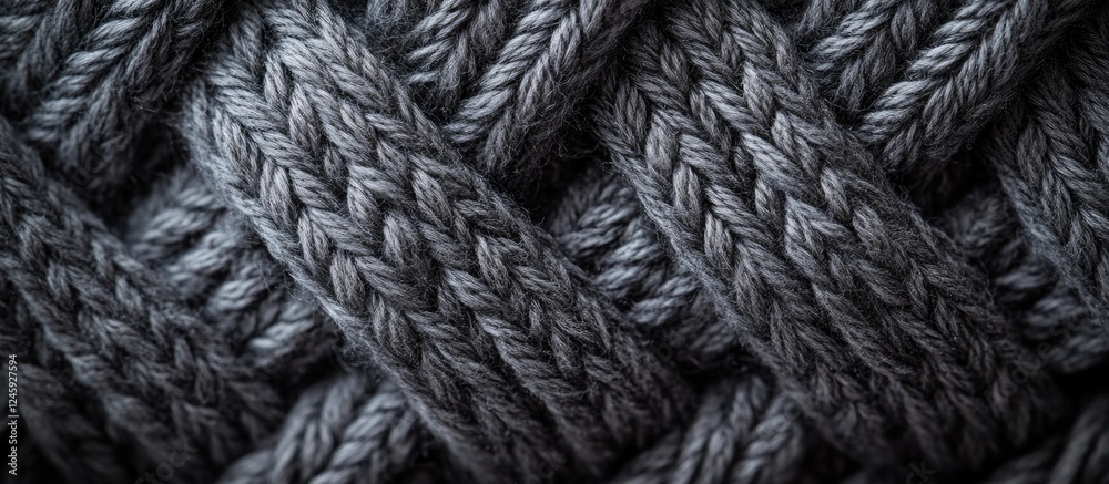 Gray Knitted Background Macro Detail Soft Texture of Braided Knitting Pattern Full Frame Suitable for Textiles and Design Projects Gray Knitted Background Macro Detail Soft Texture of Braided Knitting Pattern Full Frame Suitable for Textiles and Design Projects