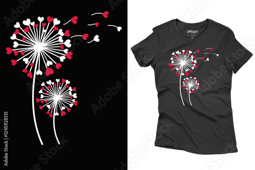  Dandelion Valentine's Day T Shirt Design Illustration For Print, Poster, Card, Mug, Bag, Invitation.