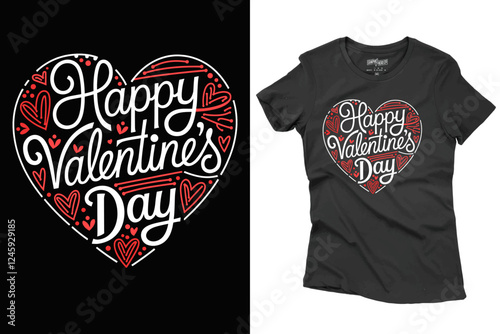 Valentine's Day T-Shirt Design Illustration With Heart Shape For Print, Poster, Card, Mug, Bag, And Invitation.
