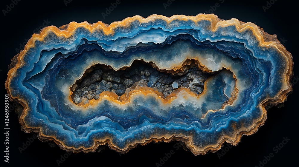 Fototapeta premium Blue and Gold Agate Geode Cross Section