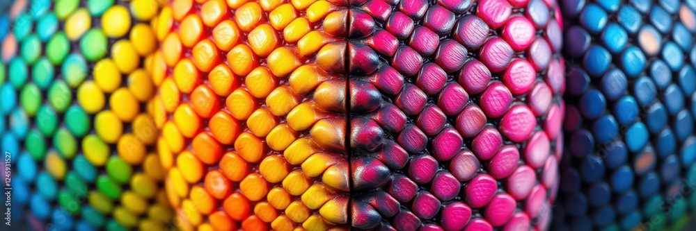 Fototapeta premium Colorful close-up of scales showcasing vibrant patterns of a reptile resting in a natural habitat during daylight hours