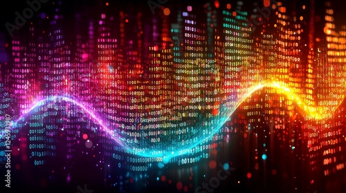 Wallpaper Mural Abstract Digital Wave of Binary Code: Futuristic Technology Background.  A vibrant, colorful visualization of data flow and digital transformation. Torontodigital.ca