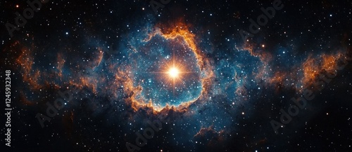 Vibrant Cosmic Nebula with Bright Star in Dreamy Atmosphere of Space and Colorful Brush Strokes