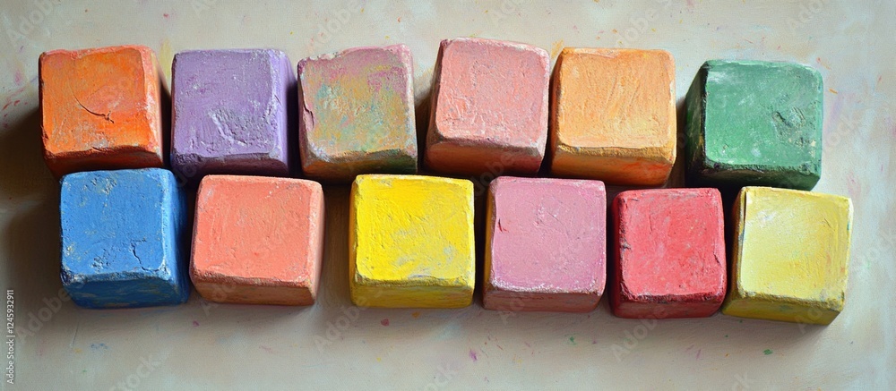 Fototapeta premium Colorful pastel chalks arranged in a vibrant pattern perfect for art and creativity backgrounds or educational materials.