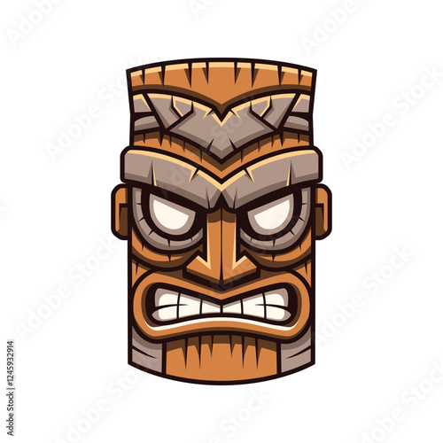Tiki traditional hawaiian tribal mask vector illustration, isolated background