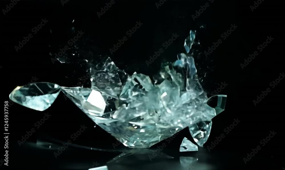 captivating glass break in ultra slow motion on a black canvas