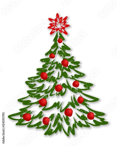 New Year's green tree with red balls.