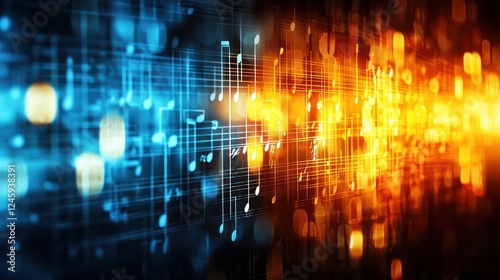 Wallpaper Mural Abstract musical notes, digital art, glowing background, website header Torontodigital.ca