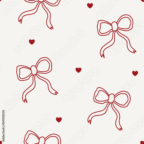 red bow ribbon with little heart shape love valentines seamless pattern 
