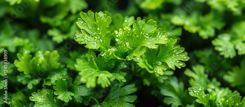 Close up of vibrant green Selaginella involvens fern with water droplets showcasing its freshness and lush texture in natural lighting photo