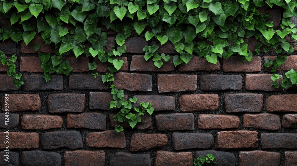 Rustic brick wall with deep green ivy creating a natural and textured backdrop. Rustic brick wall with deep green ivy creating a natural and textured backdrop.