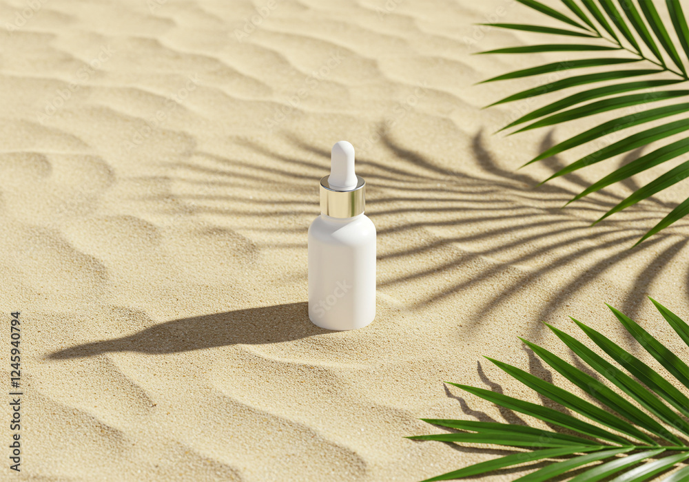 Cosmetic bottle mockup for beauty and skincare, set against tropical palm leaves and coconut tree backdrop. Perfect for makeup, lotion, and healthcare product presentation. Cosmetic bottle mockup for beauty and skincare, set against tropical palm leaves and coconut tree backdrop. Perfect for makeup, lotion, and healthcare product presentation.