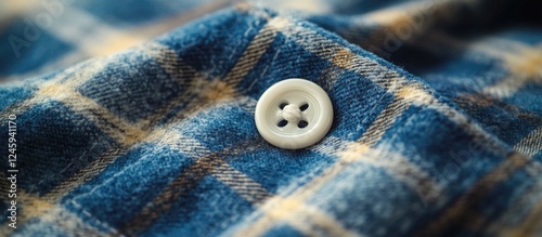 Wallpaper Mural Close up of Blue Plaid Flannel Shirt Featuring Distinctive White Buttons on Soft Fabric Torontodigital.ca