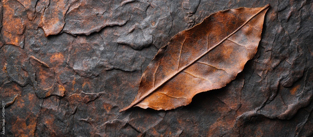 Macro Perspective of Dried Tea Leaf on Natural Textured Background for Culinary or Wellness Concepts with Space for Text Integration Macro Perspective of Dried Tea Leaf on Natural Textured Background for Culinary or Wellness Concepts with Space for Text Integration