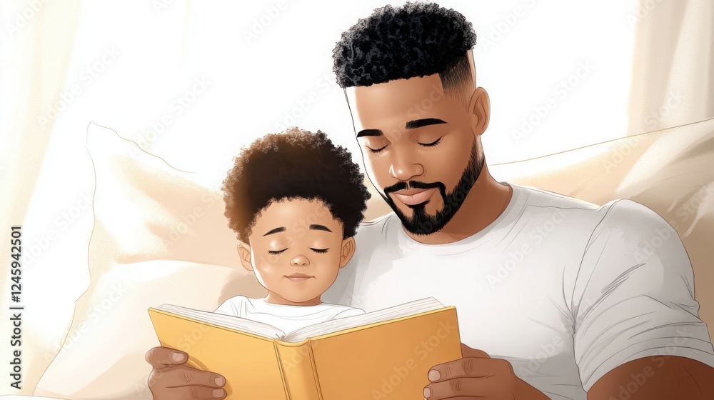 A father reading a bedtime story to his child, soft lighting, cozy bed, magical storytelling moment A father reading a bedtime story to his child, soft lighting, cozy bed, magical storytelling moment