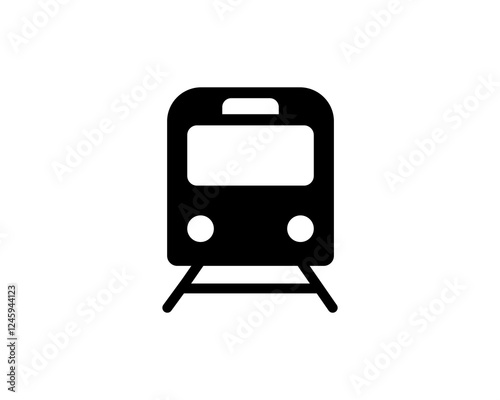 Simple yet striking black icon of a train on tracks. Perfect for apps, websites, or infographics needing a clean, modern transportation symbol.