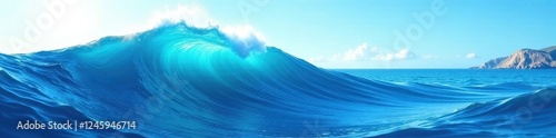 Stylized vector illustration of a blue ocean wave , marine, background, ocean